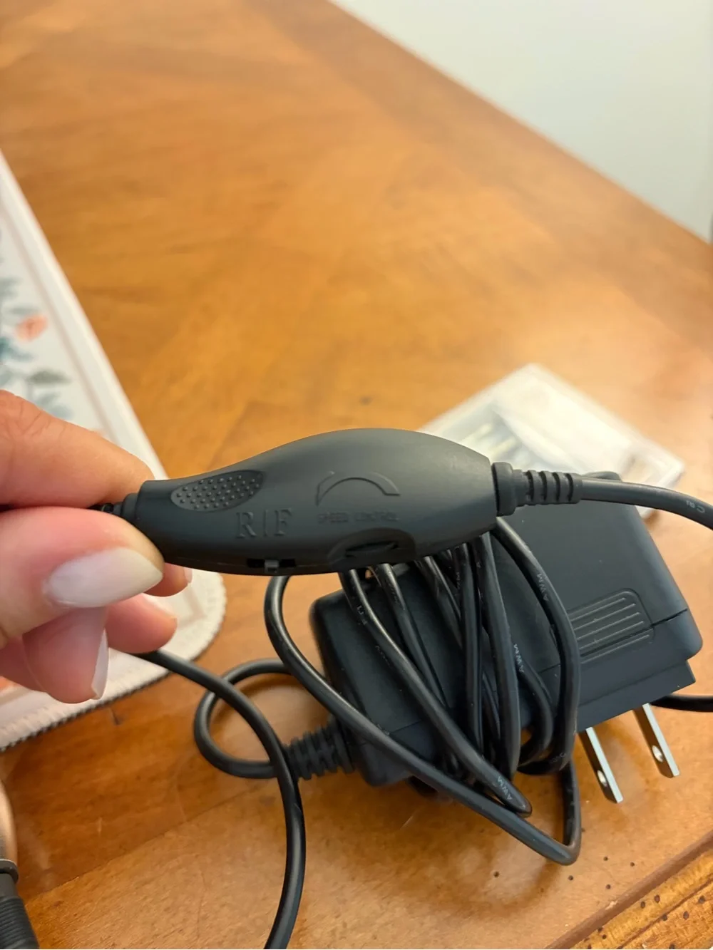 Silver Electric Nail Drill Pen with Black Power Adapter
